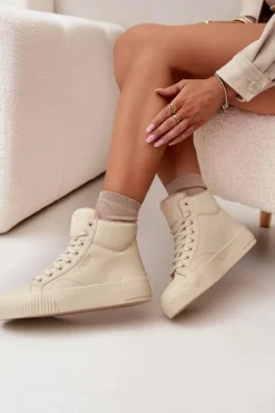 Big Star Shoes Ocieplane Trampki Damskie Na Platformie Big Star OO274795 Beżowe Beżowy