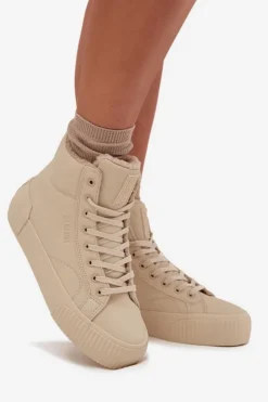 Big Star Shoes Ocieplane Trampki Damskie Na Platformie Big Star OO274795 Beżowe Beżowy