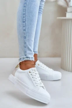 Big Star Shoes Trampki Damskie Big Star|Trampki Damskie Niskie*Ocieplane Trampki Damskie Na Platformie Big Star OO274A452 Białe