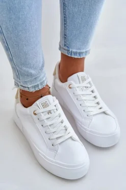 Big Star Shoes Trampki Damskie Big Star|Trampki Damskie Niskie*Ocieplane Trampki Damskie Na Platformie Big Star OO274A452 Białe