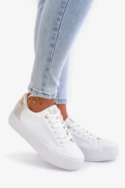 Big Star Shoes Trampki Damskie Big Star|Trampki Damskie Niskie*Ocieplane Trampki Damskie Na Platformie Big Star OO274A452 Białe