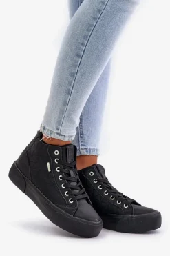 Damskie Big Star Shoes Ocieplane Trampki Damskie Z Przeszyciami Big Star OO274A480 Czarne