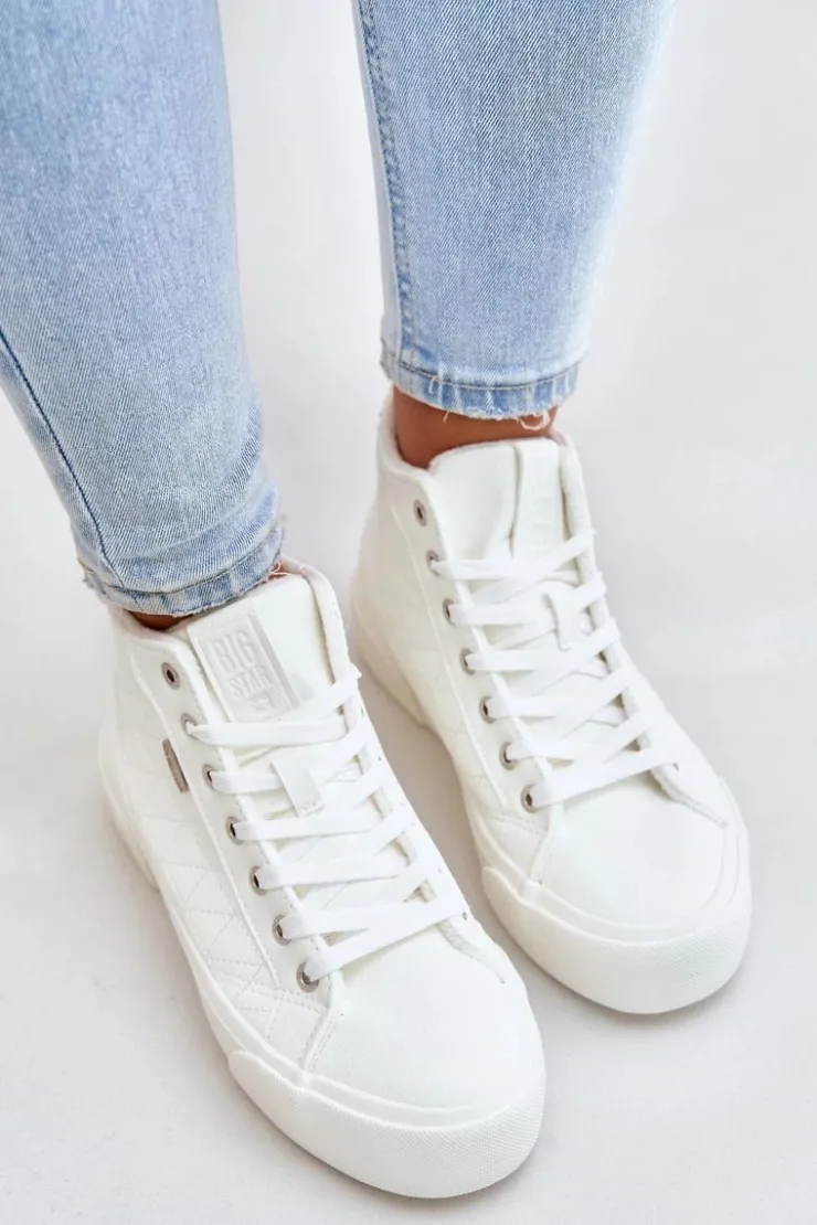 Discount Big Star Shoes Ocieplane Trampki Damskie Z Przeszyciami Big Star OO274A479 Białe Biały