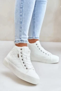 Discount Big Star Shoes Ocieplane Trampki Damskie Z Przeszyciami Big Star OO274A479 Białe Biały