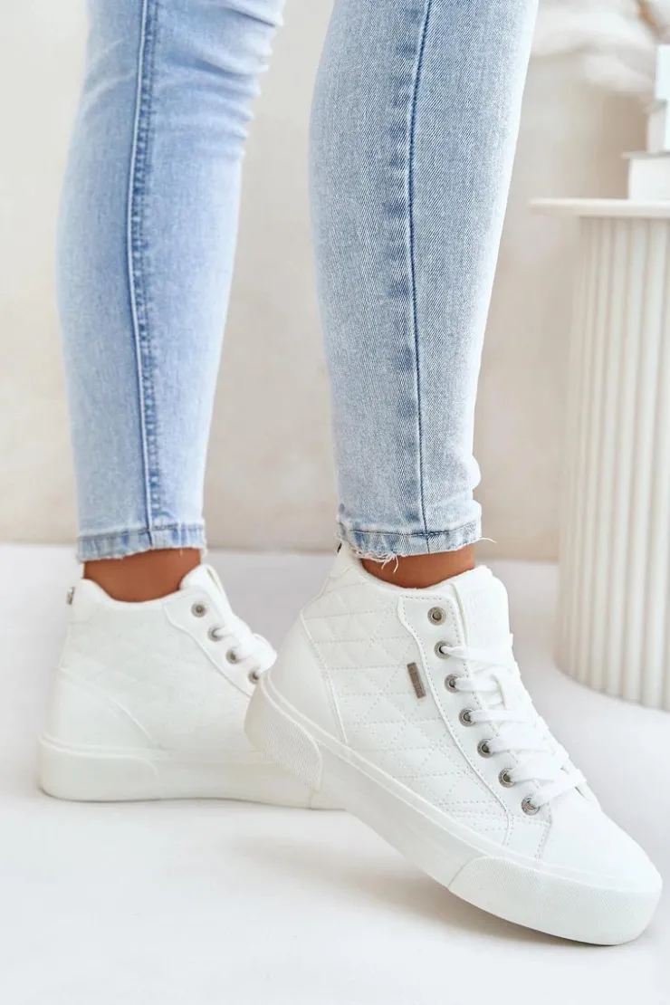 Discount Big Star Shoes Ocieplane Trampki Damskie Z Przeszyciami Big Star OO274A479 Białe Biały