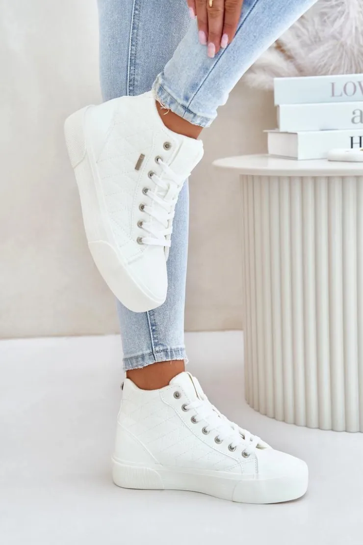 Discount Big Star Shoes Ocieplane Trampki Damskie Z Przeszyciami Big Star OO274A479 Białe Biały