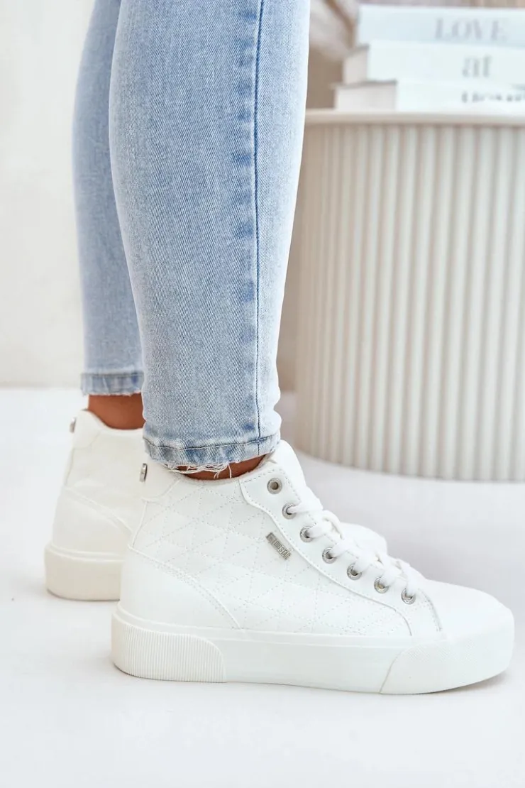 Discount Big Star Shoes Ocieplane Trampki Damskie Z Przeszyciami Big Star OO274A479 Białe Biały