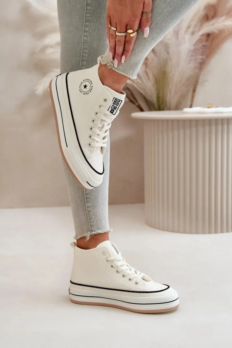 Discount Big Star Shoes Ocieplane Trampki Damskie Na Platformie Eko Skórzane Big Star OO274061 Białe Biały