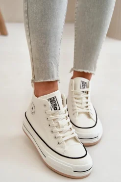 Discount Big Star Shoes Ocieplane Trampki Damskie Na Platformie Eko Skórzane Big Star OO274061 Białe Biały