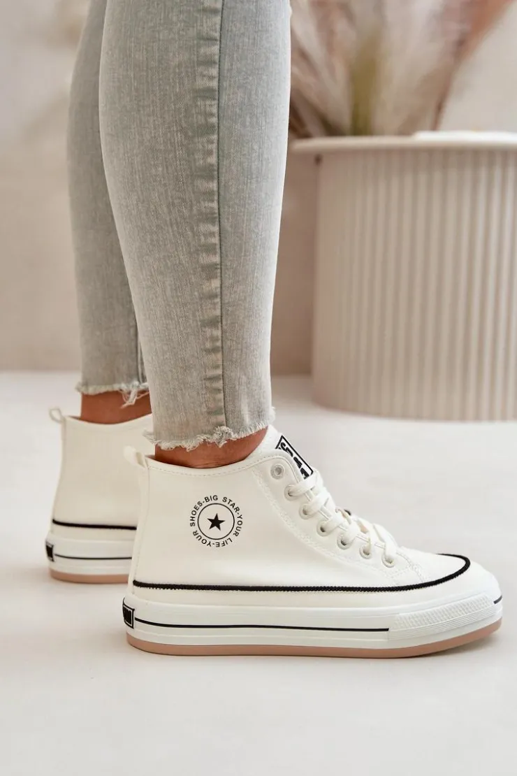 Discount Big Star Shoes Ocieplane Trampki Damskie Na Platformie Eko Skórzane Big Star OO274061 Białe Biały