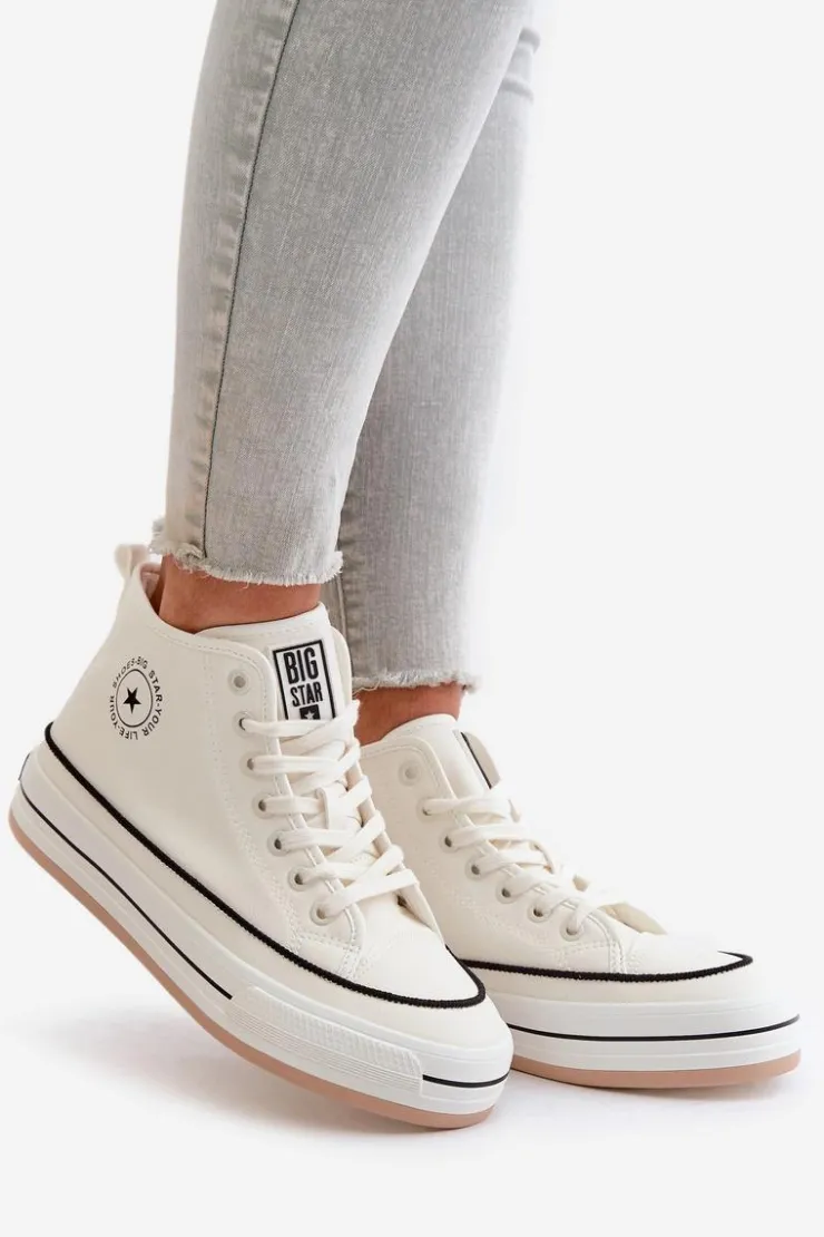 Discount Big Star Shoes Ocieplane Trampki Damskie Na Platformie Eko Skórzane Big Star OO274061 Białe Biały