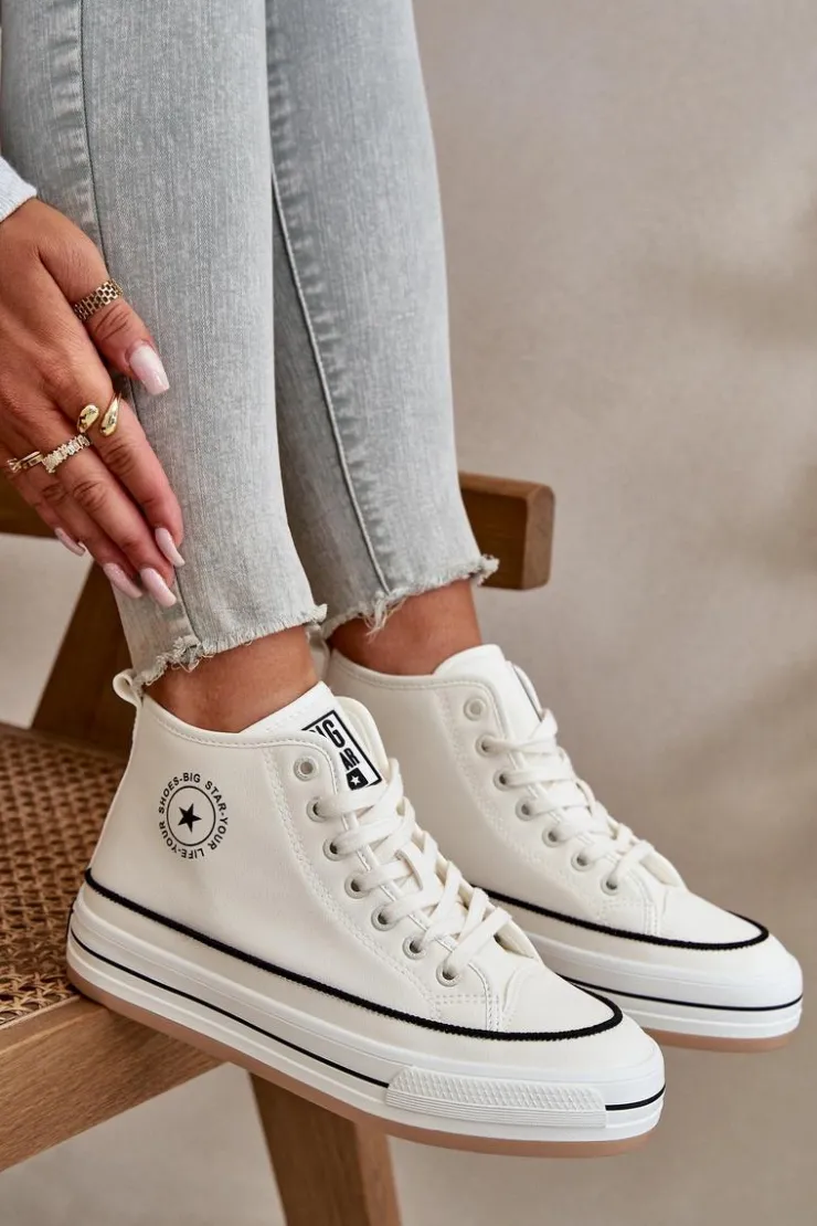 Discount Big Star Shoes Ocieplane Trampki Damskie Na Platformie Eko Skórzane Big Star OO274061 Białe Biały