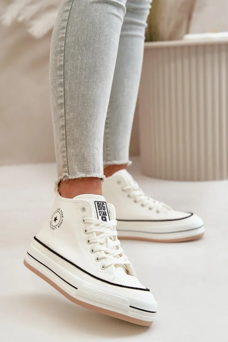 Discount Big Star Shoes Ocieplane Trampki Damskie Na Platformie Eko Skórzane Big Star OO274061 Białe Biały