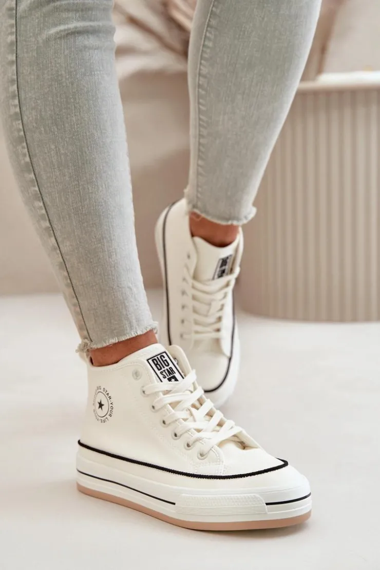 Discount Big Star Shoes Ocieplane Trampki Damskie Na Platformie Eko Skórzane Big Star OO274061 Białe Biały