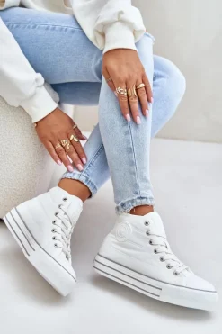 Big Star Shoes Ocieplane Trampki Damskie Na Platformie OO274A473 Białe Biały