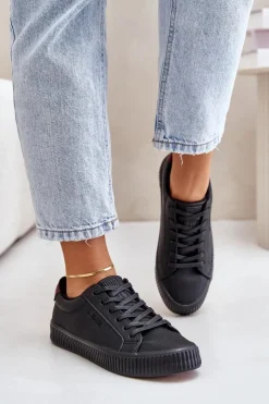 Big Star Shoes Trampki Damskie Big Star|Trampki Damskie Niskie*Ocieplane Trampki Damskie Big Star OO274A462 Czarne Czarny