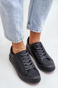 Big Star Shoes Trampki Damskie Big Star|Trampki Damskie Niskie*Ocieplane Trampki Damskie Big Star OO274A462 Czarne Czarny