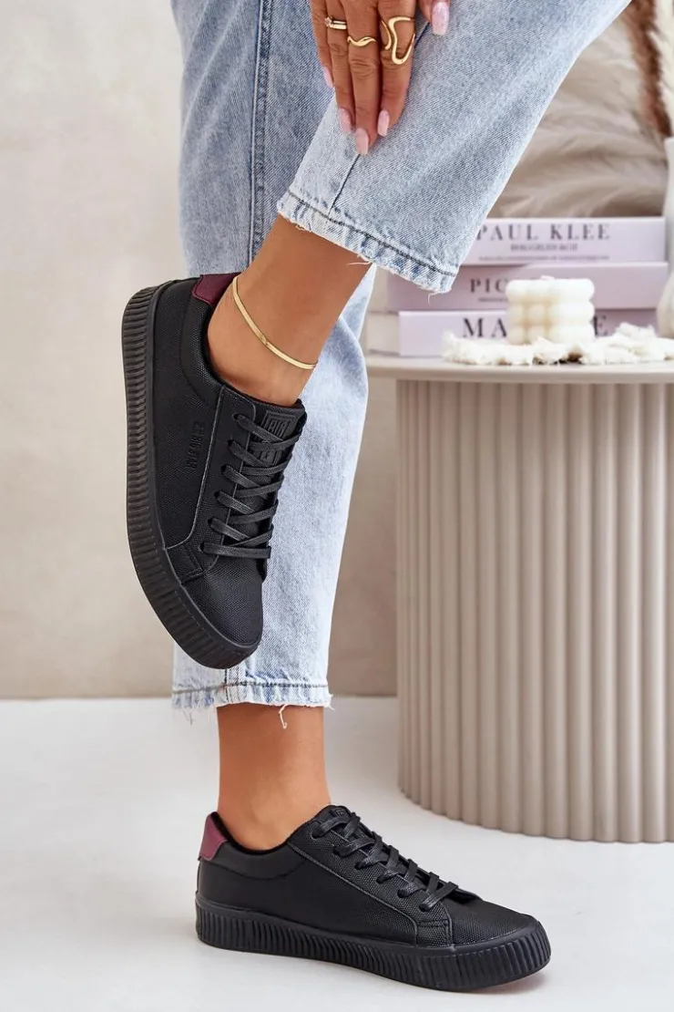 Big Star Shoes Trampki Damskie Big Star|Trampki Damskie Niskie*Ocieplane Trampki Damskie Big Star OO274A462 Czarne Czarny