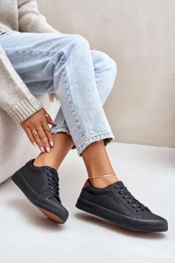 Big Star Shoes Trampki Damskie Big Star|Trampki Damskie Niskie*Ocieplane Trampki Damskie Big Star OO274A462 Czarne Czarny