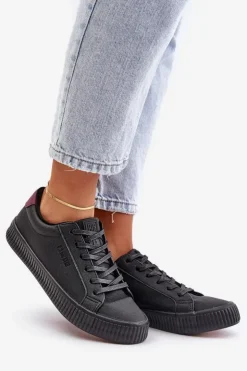 Big Star Shoes Trampki Damskie Big Star|Trampki Damskie Niskie*Ocieplane Trampki Damskie Big Star OO274A462 Czarne Czarny