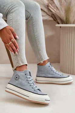 Sale Big Star Shoes Ocieplane Trampki Damskie Na Platformie Eko Skórzane Big Star OO274069 e Niebieski