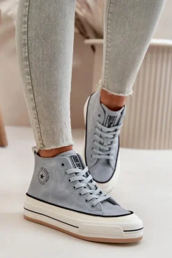 Sale Big Star Shoes Ocieplane Trampki Damskie Na Platformie Eko Skórzane Big Star OO274069 e Niebieski