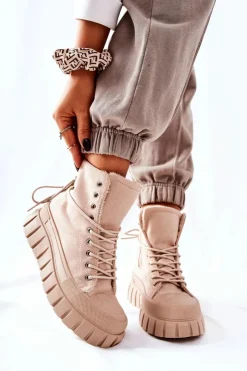Boto Trampki Ocieplane|Trampki Damskie Wysokie*Ocieplane Trampki Na Platformie Beżowe Marlow