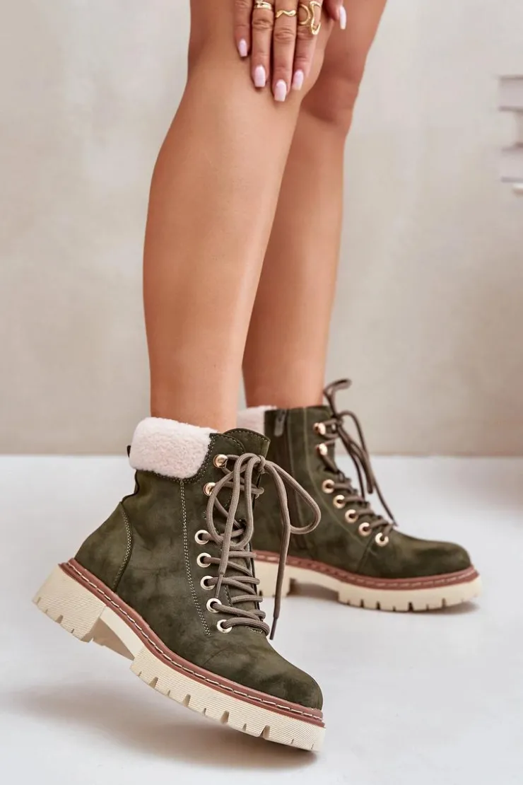 Boto Botki Ocieplane|Damskie Trapery*Ocieplane Trapery Botki Damskie Na Zamek Zielone Ferelia