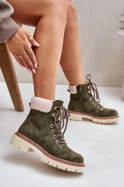 Boto Botki Ocieplane|Damskie Trapery*Ocieplane Trapery Botki Damskie Na Zamek Zielone Ferelia