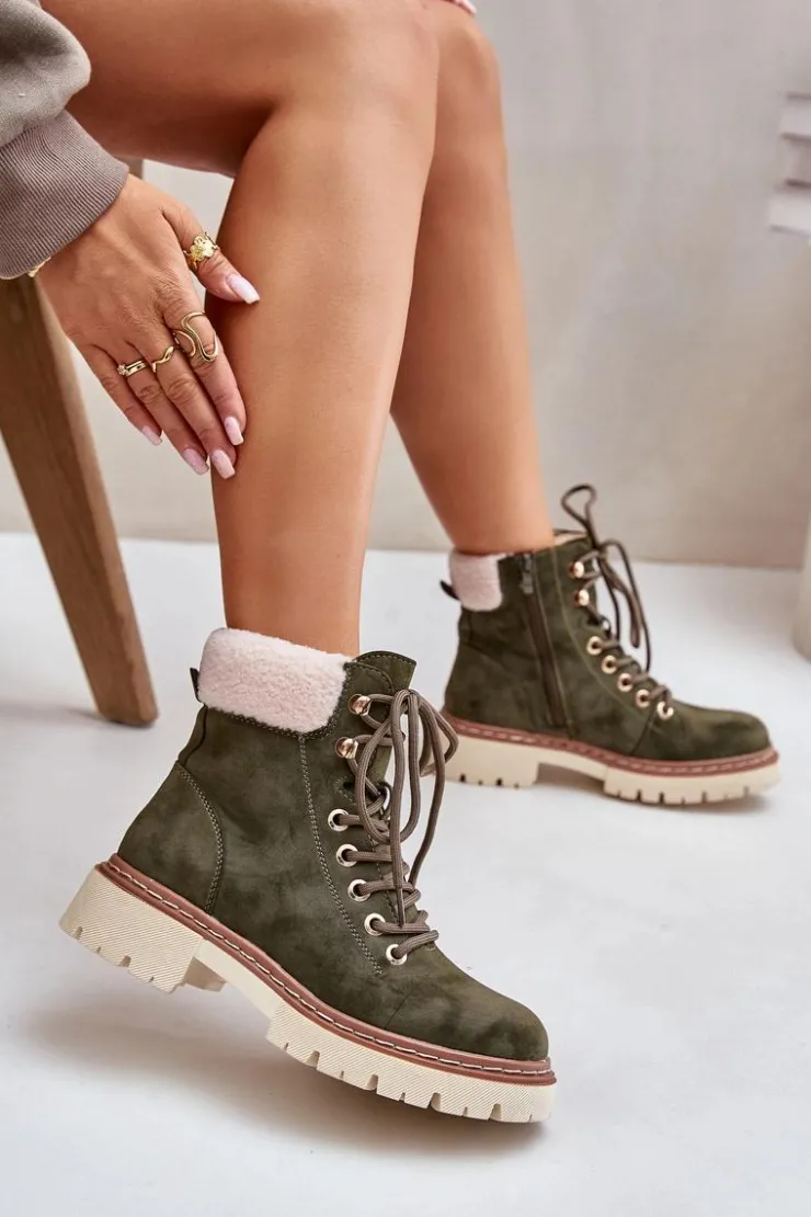 Boto Botki Ocieplane|Damskie Trapery*Ocieplane Trapery Botki Damskie Na Zamek Zielone Ferelia