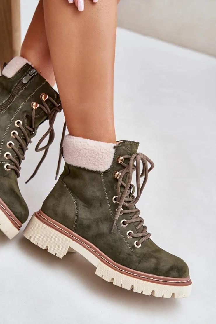 Boto Botki Ocieplane|Damskie Trapery*Ocieplane Trapery Botki Damskie Na Zamek Zielone Ferelia