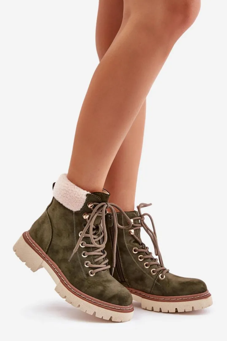 Boto Botki Ocieplane|Damskie Trapery*Ocieplane Trapery Botki Damskie Na Zamek Zielone Ferelia