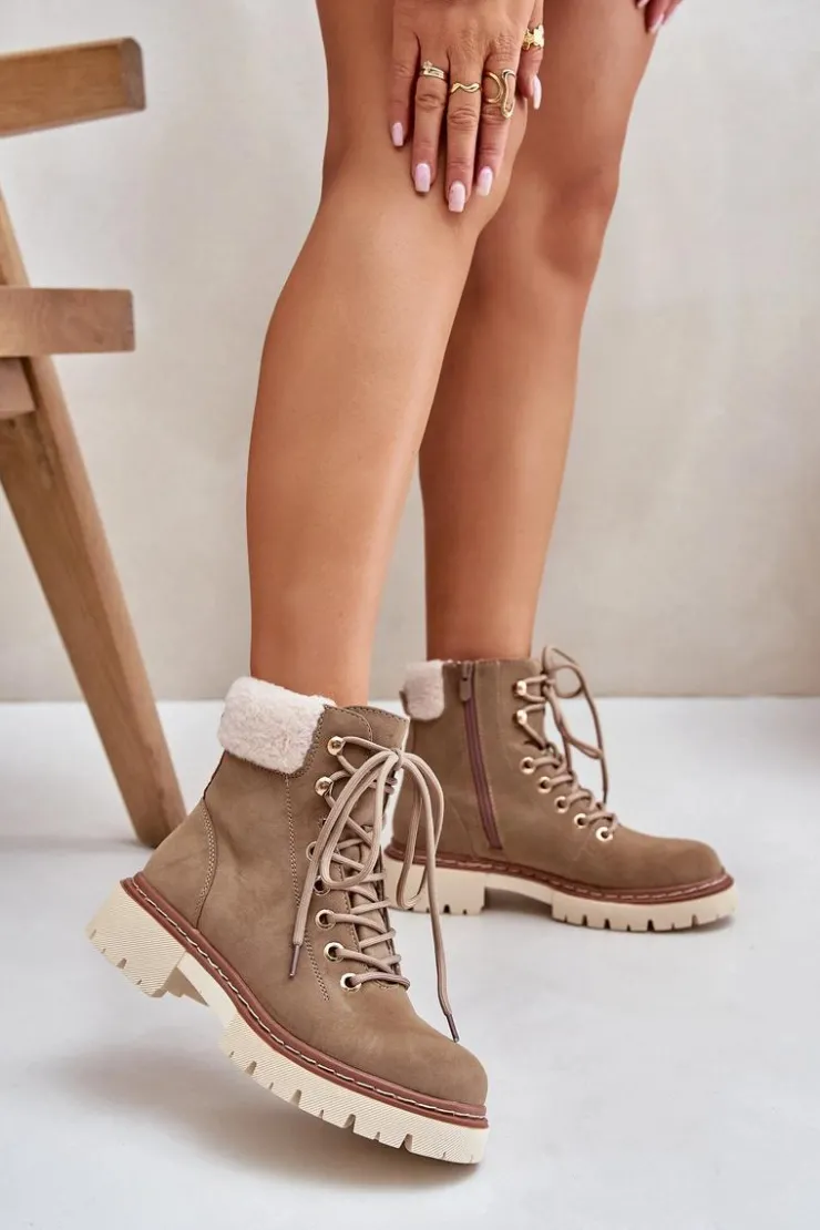 Damskie Boto Ocieplane Trapery Botki Damskie Na Zamek Khaki Ferelia
