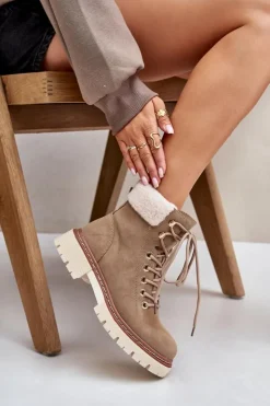 Damskie Boto Ocieplane Trapery Botki Damskie Na Zamek Khaki Ferelia