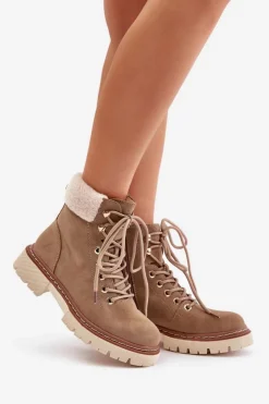 Damskie Boto Ocieplane Trapery Botki Damskie Na Zamek Khaki Ferelia