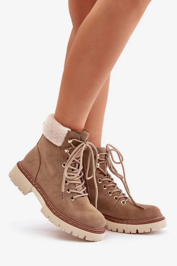 Damskie Boto Ocieplane Trapery Botki Damskie Na Zamek Khaki Ferelia