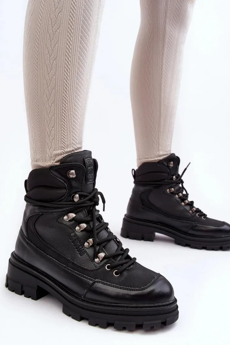 Hot Big Star Shoes Ocieplane Trapery Botki Sznurowane Damskie Czarne Big Star MM274663