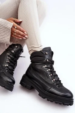 Hot Big Star Shoes Ocieplane Trapery Botki Sznurowane Damskie Czarne Big Star MM274663