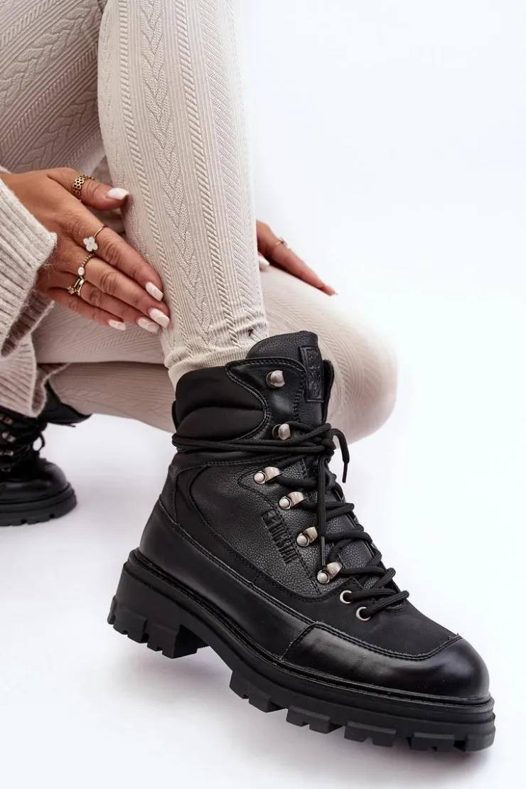 Hot Big Star Shoes Ocieplane Trapery Botki Sznurowane Damskie Czarne Big Star MM274663