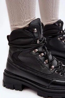 Hot Big Star Shoes Ocieplane Trapery Botki Sznurowane Damskie Czarne Big Star MM274663