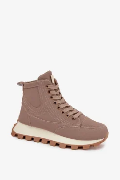 Damskie Boto Ocieplane Trapery Damskie Na Platformie Ciemnobeżowe Marivira