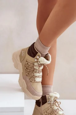 Lee Cooper Trekkingowe Damskie|Botki Ocieplane*Ocieplane Trapery Damskie LCJ-24-03-3059L Beżowe