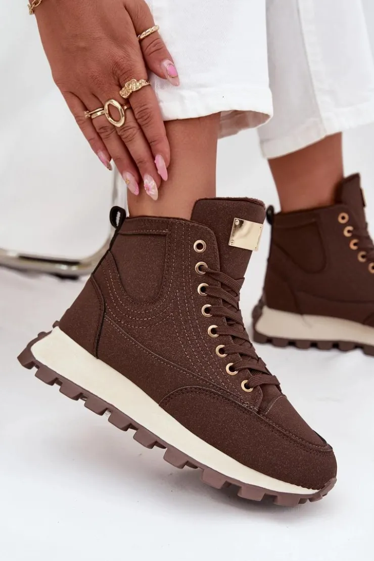 Boto Botki Ocieplane|Damskie Trapery*Ocieplane Trapery Damskie Na Platformie Brązowe Marivira Brązowy