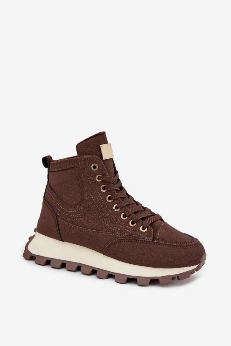 Boto Botki Ocieplane|Damskie Trapery*Ocieplane Trapery Damskie Na Platformie Brązowe Marivira Brązowy