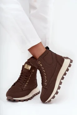 Boto Botki Ocieplane|Damskie Trapery*Ocieplane Trapery Damskie Na Platformie Brązowe Marivira Brązowy
