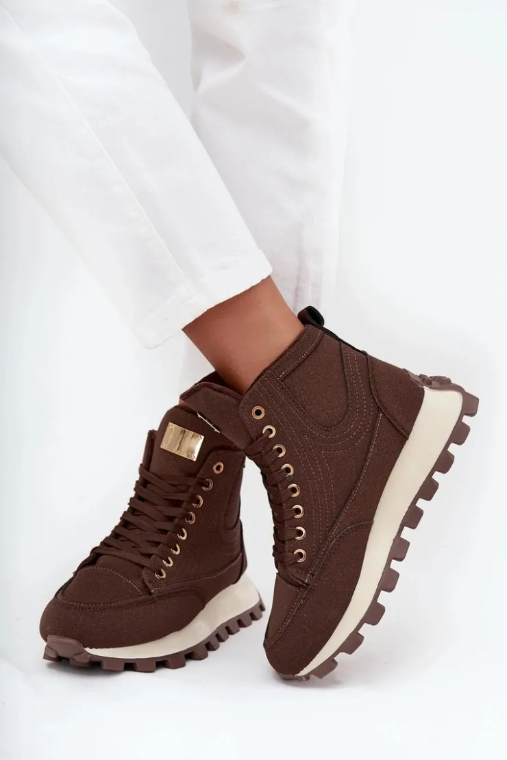 Boto Botki Ocieplane|Damskie Trapery*Ocieplane Trapery Damskie Na Platformie Brązowe Marivira Brązowy