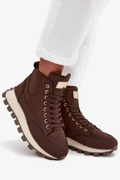 Boto Botki Ocieplane|Damskie Trapery*Ocieplane Trapery Damskie Na Platformie Brązowe Marivira Brązowy