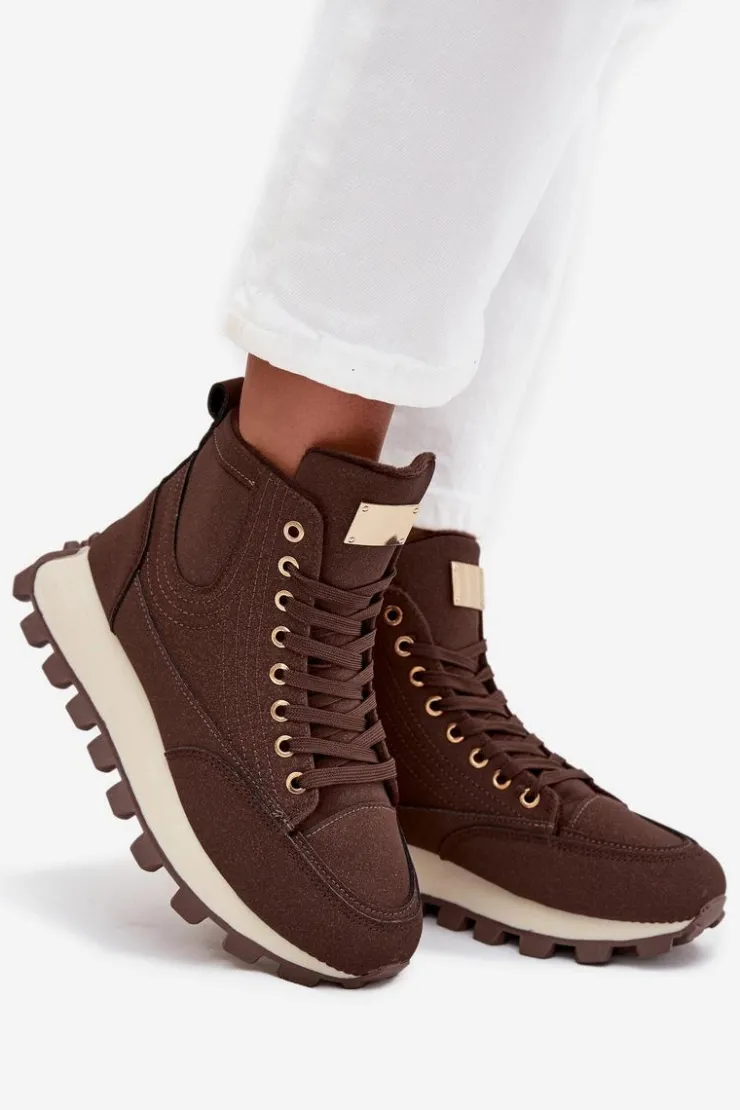 Boto Botki Ocieplane|Damskie Trapery*Ocieplane Trapery Damskie Na Platformie Brązowe Marivira Brązowy