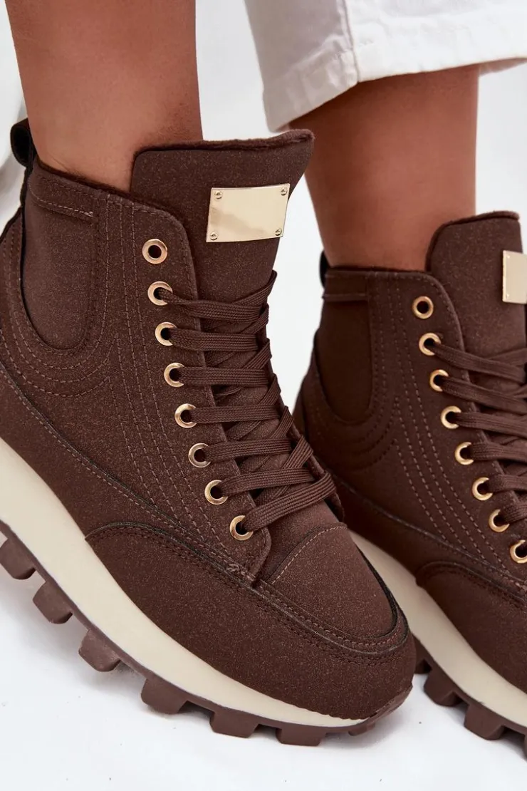 Boto Botki Ocieplane|Damskie Trapery*Ocieplane Trapery Damskie Na Platformie Brązowe Marivira Brązowy