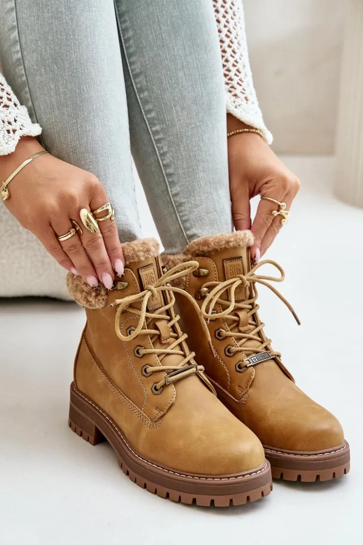 Best Big Star Shoes Ocieplane Trapery Damskie Big Star OO274A285 Camel Brązowy